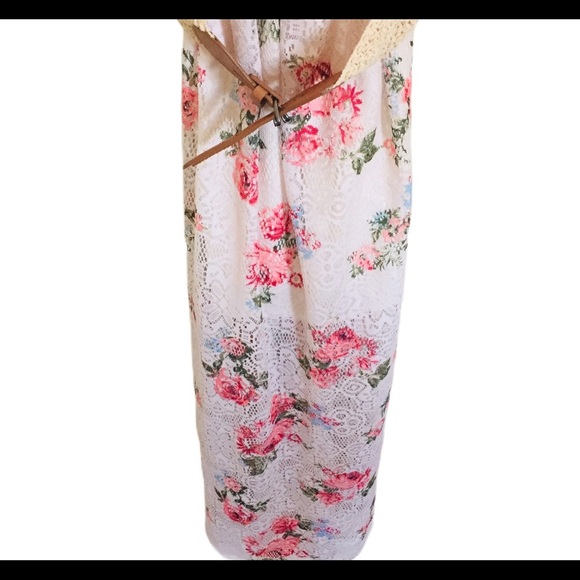 ARDENE Strapless Bandeau Fit Floral Maxi Dress With Belt Ivory/Pink Size Small - Picture 9 of 13
